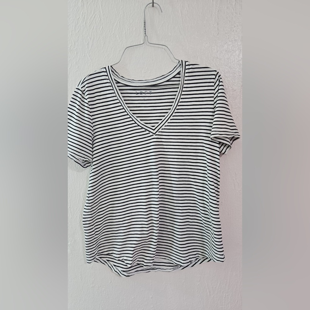 LOFT Black and White Fitted Short Sleeve T-Shirt